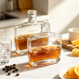 Bouteille en verre Super Flint de 100 ml pour la préparation de <span class=keywords><strong>café</strong></span> froid, <span class=keywords><strong>liqueur</strong></span> ou spiritueux, avec bec verseur étroit et bande de maintien en silicone - Product Image 1