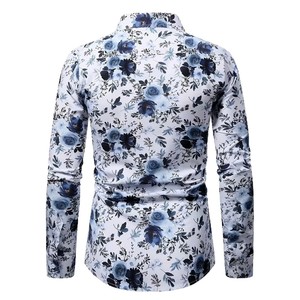 เสื้อเชิ้ตแขนยาวลายดอกไม้สำหรับผู้ชาย ปกคอปก ติดกระดุม ผ้าทอ สไตล์ลำลองสำหรับธุรกิจและสำนักงาน - Product Image 4