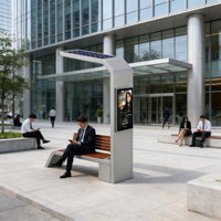Banc solaire intelligent publicitaire avec chargeur USB/WiFi, design moderne en acier inoxydable pour usage extérieur dans les parcs et les gymnases