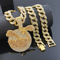 Collier tendance avec pendentif animalier argenté et strass, chaîne cubaine pour les passionnés de hip-hop et de streetwear