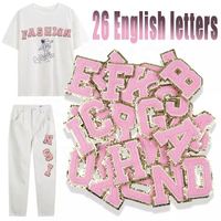 En gros, patchs lettres brodées DIY pour serviettes, initiales alphabétiques, lettres universitaires à paillettes, lettres à repasser en chenille colorées