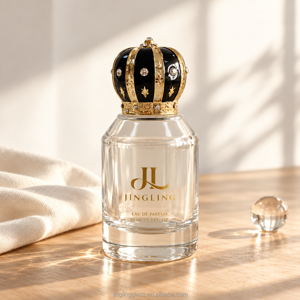30ml 50ml 100ml Empty Perfume Glass Bottle with Black Gold Crown Cap ...