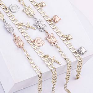 Yeni varış mükemmel katolik hediyeler Oro Laminado Pulsera baykuş kaplumbağa bilezikler 14K altın gül rodyum üç renkli haçlı bilezik - Product Image 4