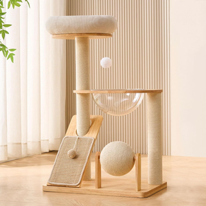 Solid Wood <b>Cat</b> <b>Tree</b> Tower with <b>Scratching</b> <b>Post</b>, 37.8 Inches Tall <b>Cat</b> Towers with <b>Scratching</b> Board and Scratcher Ball, - Product Image 2