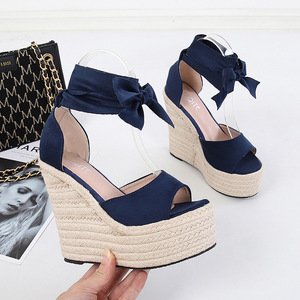 Zapatos De Plataforma De Las Mujeres Zapatillas Yute <span class=keywords><strong>Tobillo</strong></span> Correa Tie up Sexy Sandalias De Plataforma Tacones Altos Zapatos De Cuña Para Damas - Product Image 2