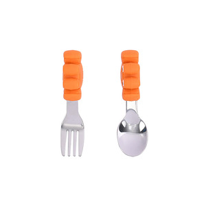 Mignon dessin animé Animal Silicone acier inoxydable bébé couverts fourchette cuillère couverts ensemble pour enfants enfants - Product Image 6
