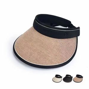 Chapeau de soleil en paille noir en vinyle à visière ouverte, protection UV estivale, pour cueillir le thé, pour femme adulte - Product Image 5