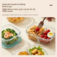 Glazen magnetronbestendige lunchbox met modern minimalistisch design, dubbele compartimenten, voor het bewaren van maaltijden en fruit in de koelkast.