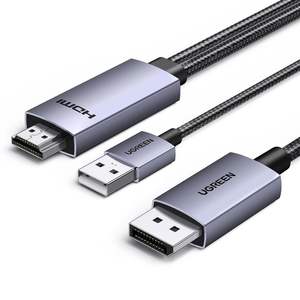 Cable Unidireccional UGREEN Active HD-MI <span class=keywords><strong>a</strong></span> <span class=keywords><strong>DisplayPort</strong></span> Macho con Alimentación USB, 4K60Hz 1080P120Hz HD-MI <span class=keywords><strong>a</strong></span> DP - Product Image 1