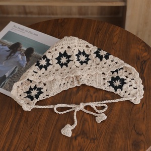 SOLPOP Foulard tricoté à la main pour femme, bonnet en crochet à fleurs, bandana tricoté tendance Y2K, écharpe pour cheveux - Product Image 1