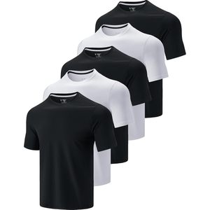 T-shirts de sport à col rond pour hommes, séchage rapide, lot de 5, noir et blanc, manches courtes, pour la gym et l'entraînement - Product Image 1