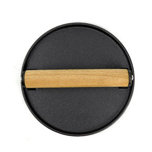 Prensa de parrilla de hamburguesa ecológica de hierro fundido redondo de 7 pulgadas de alta calidad, resistente con mango de madera, <span class=keywords><strong>plancha</strong></span> para barbacoa - Product Image 3
