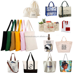 Logo personalizzato vari tipi grande bianco nero Beige Tote Bag in tela con cerniera e maniglia per lo Shopping e l'imballaggio - Product Image 1