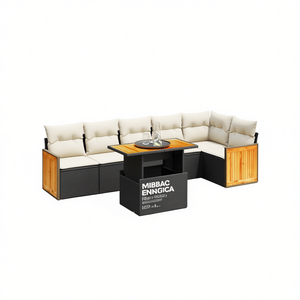 Ensemble de canapés de jardin Mibbac Enngica 6 places en rotin PE avec pieds réglables, design contemporain, structure en bois massif - Product Image 1