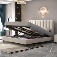 Lit ottoman relevable en velours néerlandais de luxe léger, taille King, avec cadre en bois et rembourrage doux, rangement intégré pour mobilier de maison