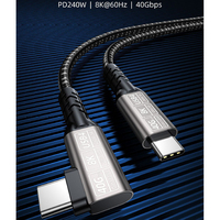 Câble USB4 à angle droit noir 0,2 m 0,5 m 1 m 1,5 m 2 m 8K60Hz 4K240Hz Vidéo 240W Charge 40 Gbps Transfert de données Type-c