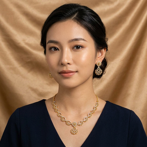 ชุดสร้อยคอทองเหลือง AD ดีไซน์หรูหรา ชุบทอง ประดับเพชรคิวบิกเซอร์โคเนียแบบอเมริกัน พร้อมต่างหูสำหรับผู้หญิง - Product Image 2