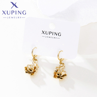 Anting Wanita 6034 XUPING Perhiasan Lapis Emas Warna Gold, Model Mawar Stereo Romantis, Anting Gantung Bunga untuk Pesta Pernikahan