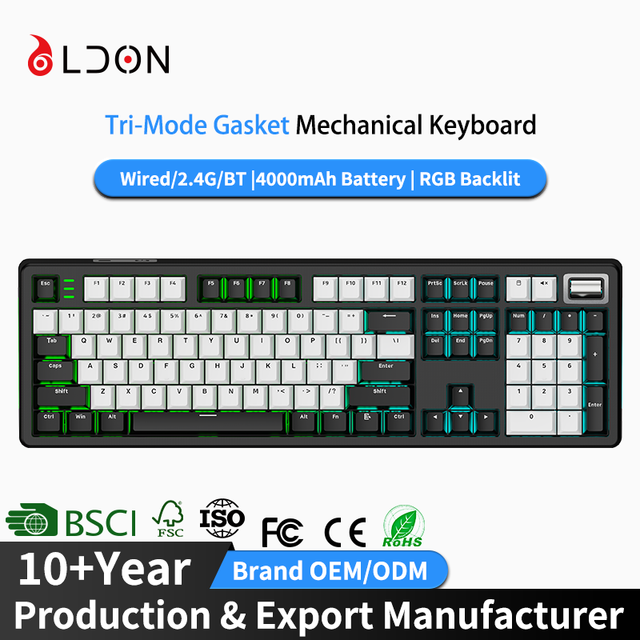 OEM ODM Factory Custom Logo 100% Hot Swappable Tri-Mode Wireless RGB Mechanical Gaming Keyboard Type-C Interface Full Size
