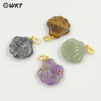 WT-P2097 Pendentifs en coquille de palourde sculptés à la main avec pierres précieuses naturelles et zircon coloré, design charmant, pour bijoux féminins DIY