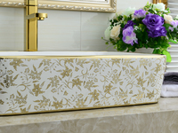 KD-01GBE Lavabo de luxe pour hôtel, design doré, forme rectangulaire, pour comptoir, lavabo de buanderie pour laver les vêtements, Chaozhou