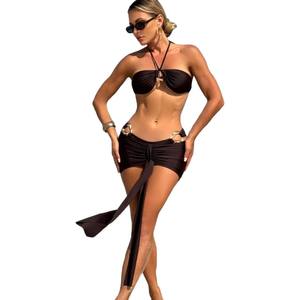 2025 nueva moda europea americana Sexy <span class=keywords><strong>Bikini</strong></span> <span class=keywords><strong>de</strong></span> tres piezas traje <span class=keywords><strong>de</strong></span> baño para mujer servicio OEM transfronterizo joyería Halter transfronteriza - Product Image 5