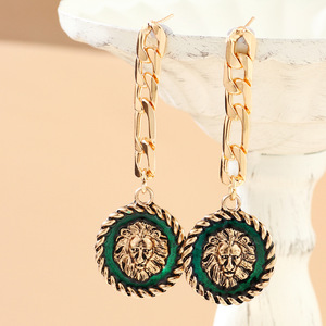Pendientes colgantes de león, aleación de zinc, diseño redondo de animales, joyería para fiestas AE300 - Product Image 4