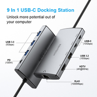 Hub Usb-c 9 en 1 USB 3,0 3,1/3,2 Gen 2 5/10Gbps RJ45 PD Estación de acoplamiento de interfaz múltiple para impresora de tableta HP Surface 3 samsung