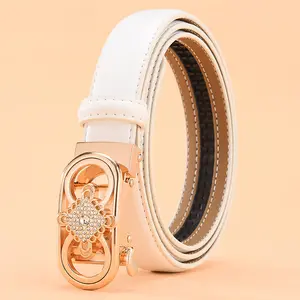 Women's Leather Genuine Cowhide Custom Luxury Belt Automatic Buckle White Versatile Luxury Belt Woman Luxury Belt Woman