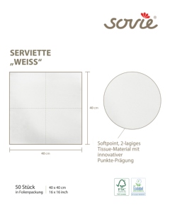Serviette Décorative De Table Serviettes En Papier Hygiénique Uni Blanc 40X40 cm 1/4 Pli En Softpoint, 50 Pièces - Product Image 2