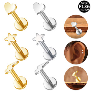 Anneau de labret en titane Gaby 16G G23 ASTM F136 en forme de cœur, de lune et d'étoile, anneau de lèvre, piercing, bijoux de corps en titane - Product Image 1