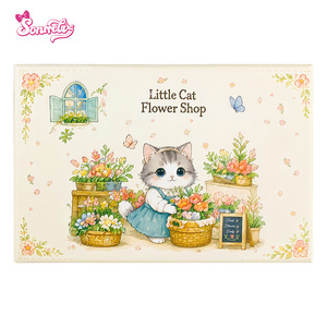 Boîte à musique et à bijoux <span class=keywords><strong>chat</strong></span> mignon - Organisateur en papier avec miroir étoilé HD, chaton rotatif et serrure, cadeau floral pour filles et enfants - Product Image 2