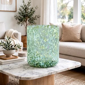 Portavelas de Vidrio Verde Moteado, Portavelas Soplado a Mano, Linterna Decorativa para Decoración de Mesa en Fiestas y Hogar - Product Image 1