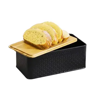 Caixa de pão moderna ecológica com tampa de bambu, recipiente de cozinha para armazenar pão, suprimentos de cozinha