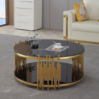 Ensemble de meubles contemporains pour salon : table basse ronde en acier inoxydable durable et meuble TV