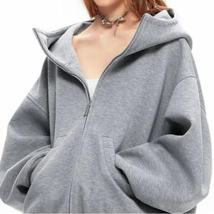 Sudadera con capucha de peso pesado para mujer, estilo urbano, con etiqueta personalizada, logo impreso, cuello con cremallera y cordón elástico, blusa informal - Product Image 6