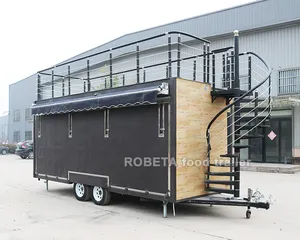 대중음식점 이동할 수 있는 18 ft 음식 트레일러 완전히 갖춰지는 2 수준 조립식 콘테이너 대중음식점 음식 트럭 타코 손수레 2 지면 커피 바