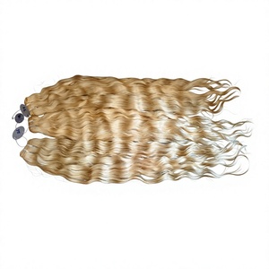 Extensions de cheveux humains indiens Remy blonds ondulés, super double drawn, double trame machine, cuticules entièrement préservées pour rallongement en salon - Product Image 3
