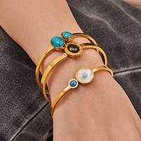 Ensemble de bracelets turquoise tendance - Bracelets ouverts ajustables plaqués or pour femmes, bijoux porte-bonheur bohèmes
