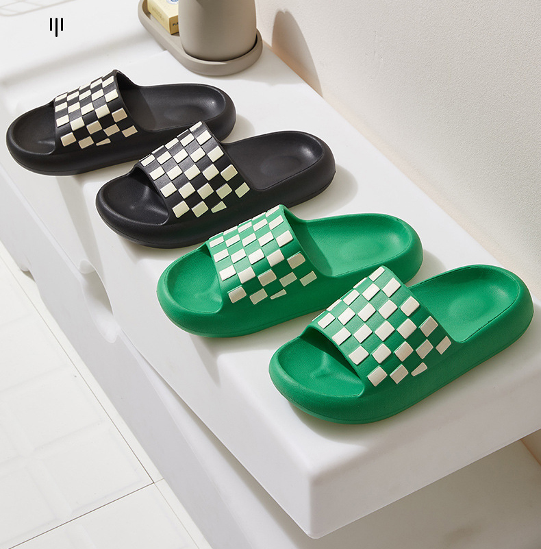 New Black and White Lattice Summer EVA Slippers Women Thick Sole Slides Ladies Casual Sandals