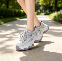 Scarpe da Donna Sportive alla Moda, Traspiranti in Mesh, Stile Dad Shoes con Decorazioni in Strass, Lacci Bicolore, Suola Spessa con Rialzo
