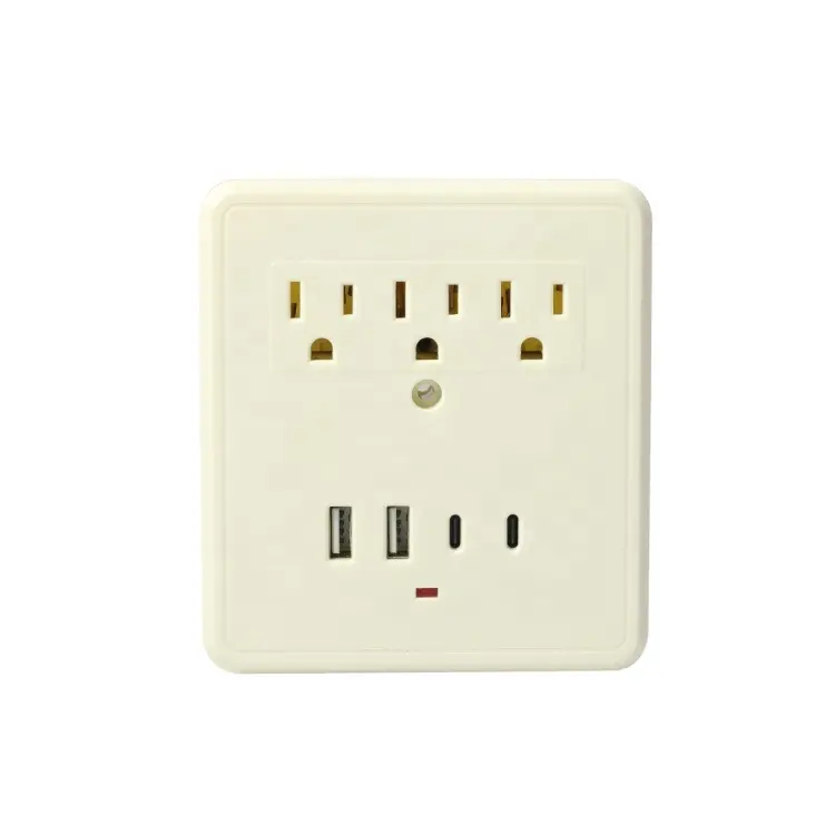 3 Outlet Tipe A Tipe C Port USB Stopkontak Plug Pelindung Lonjakan Dinding dengan Pemegang Braket untuk Soket Ekstensi Telepon