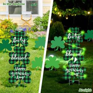 Lumières LED trèfle porte-bonheur pour la Saint-Patrick, décoration de jardin et de patio extérieur, arrangements saisonniers - Product Image 4