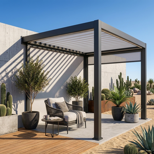 Pergola moderne de luxe RKOVE RK-C1 en aluminium thermolaqué pour l'extérieur, toit à lames orientables, 2 écrans latéraux zippés, 4x4m pour votre jardin - Product Image 1
