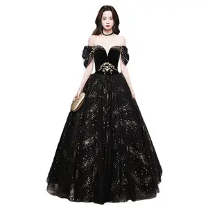 सुरुचिपूर्ण क्लासिक गोथिक काले शादी की पोशाक जाहिल कपड़े महिलाओं के लिए