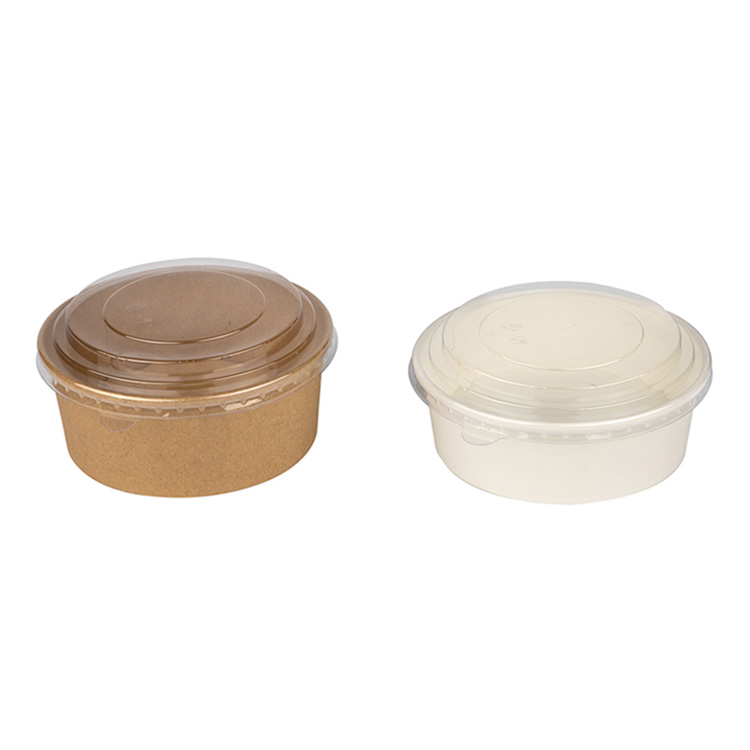 Biodegradable takeaway disposable kraft paper salad bowl with plastic lid