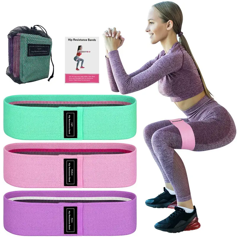 Conjunto de faixas elásticas para exercícios de quadril, faixas para fitness, faixas de resistência para ioga em tecido, 3 níveis