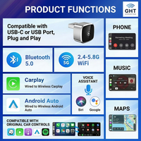 Adaptor Mobil Nirkabel Mini-Latensi Rendah untuk IPhone/Android Mengubah Koneksi CarPlay Berkabel Menjadi Dongle Nirkabel FM 2-in-1