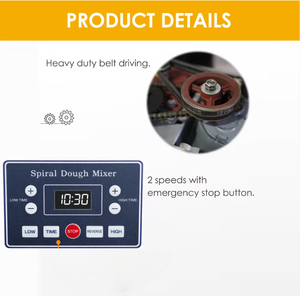 Équipement de boulangerie commercial de 8 kg, 10 kg, 12 kg, 15 kg, 20 kg, 25 kg, mélangeur alimentaire, mélangeur spiral, <span class=keywords><strong>machine</strong></span> à <span class=keywords><strong>pain</strong></span>, pétrin - Product Image 3