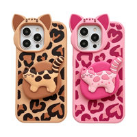 Étui de téléphone pour iPhone 12 13 14 15 16 Pro Max avec motif léopard mignon en forme de cœur, coque de protection en silicone souple